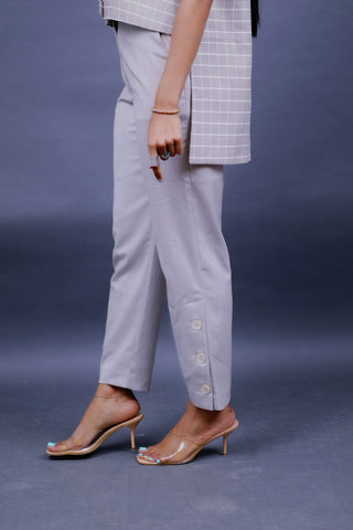 ENSEMBLE VESTE BLAZER À CARREAU SANS MANCHES ASYMÉTRIQUE ET PANTALON CIGARETTE